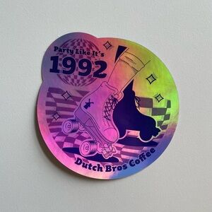 Dutch Bros Coffee Sticker Holographic ‘23 Roller Skates Party Like It’s 1992 NWT
